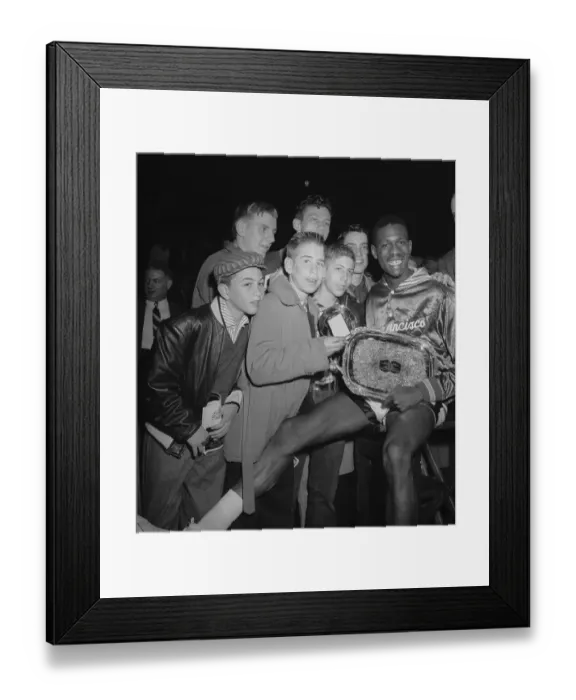 Framed Print : Bill Russell Holding His Trophies Framed Print : Bill Russell Holding His Trophies