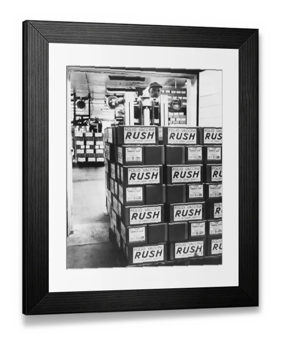 Framed Print : Lift Truck Operator Loads Salk Vaccine Framed Print : Lift Truck Operator Loads Salk Vaccine