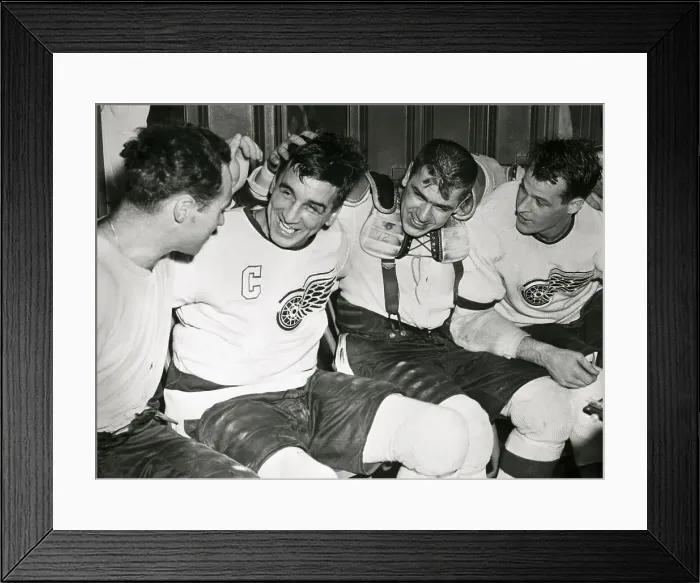 Framed Print : Gordie Howe and Teammates Hug After Victory Framed Print : Gordie Howe and Teammates Hug After Victory