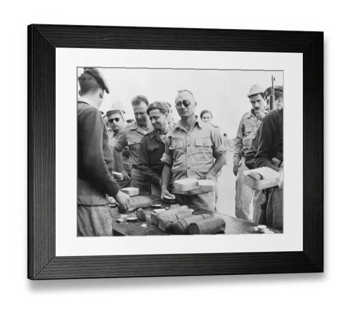 Framed Print : Moshe Dayan in Line to Receive Bread