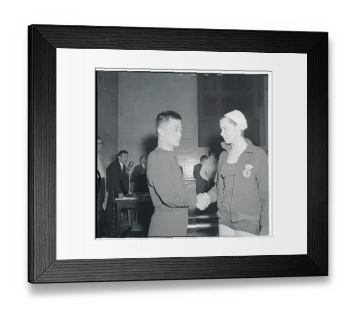 Framed Print : Jiro Nagasawa Shaking Hands With Carin Cone Framed Print : Jiro Nagasawa Shaking Hands With Carin Cone