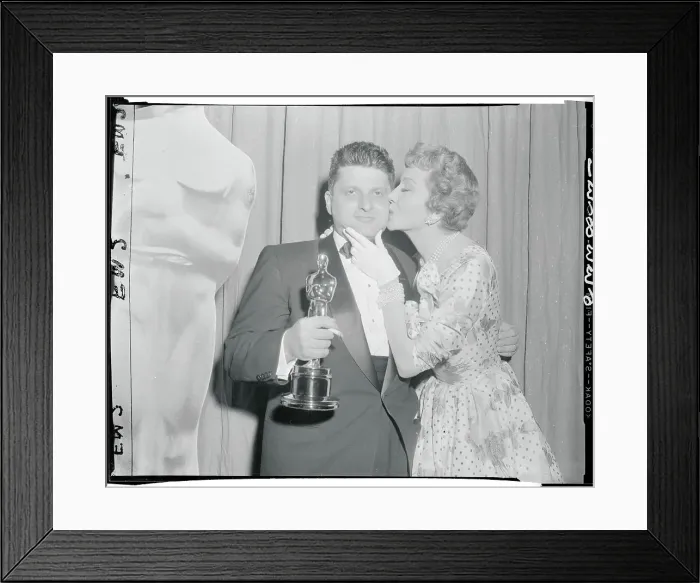 Framed Print : Claudette Colbert Congratulating Paddy Chayefsky on Oscar Framed Print : Claudette Colbert Congratulating Paddy Chayefsky on Oscar