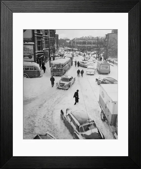 Framed Print : Motor Vehicles Suspended in Snow Framed Print : Motor Vehicles Suspended in Snow