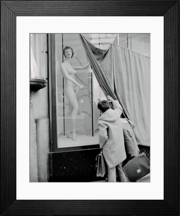 Framed Print : Two Boys Peeking at Unclothed Mannequin Framed Print : Two Boys Peeking at Unclothed Mannequin