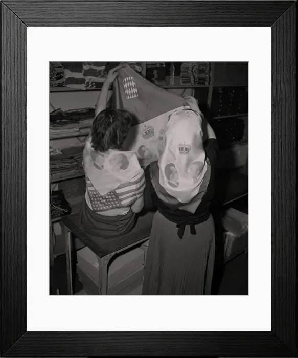 Framed Print : Two People Examining Monaco's Silk Souvenirs Framed Print : Two People Examining Monaco's Silk Souvenirs