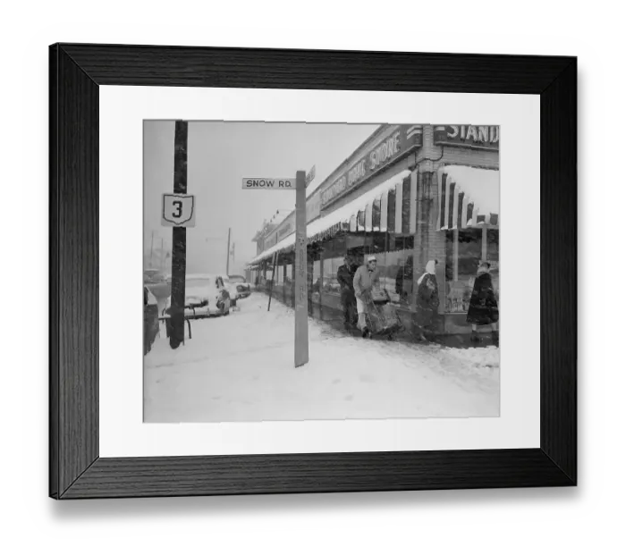 Framed Print : View of Snow Road During Blizzard