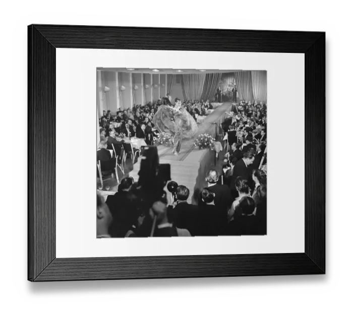 Framed Print : Fashion Model on Runway Wearing H.W. Claussen Design