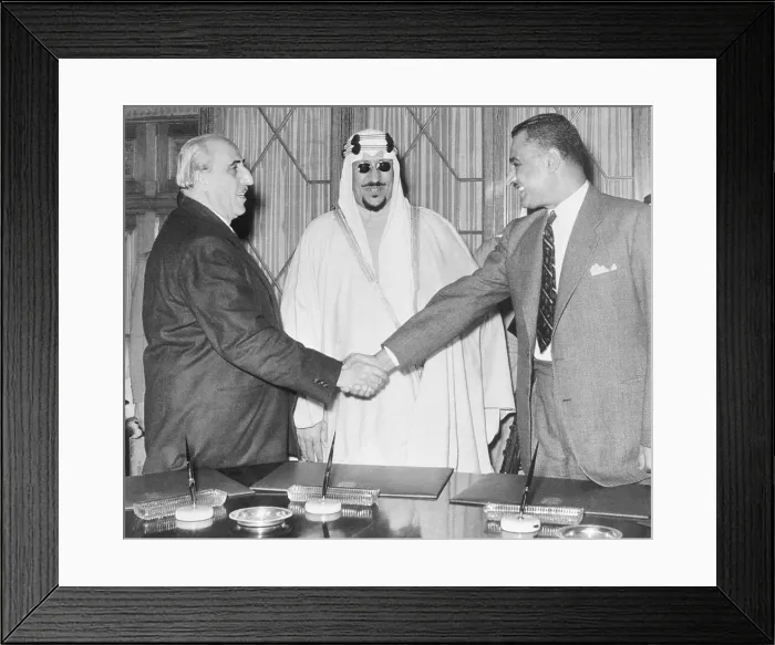 Framed Print : King Saud with Shukry El Kuwatly and Gamal Abdel Nasser Framed Print : King Saud with Shukry El Kuwatly and Gamal Abdel Nasser