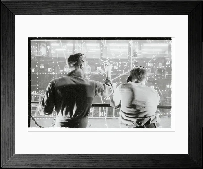 Framed Print : Men Writing on a Plotting Board Framed Print : Men Writing on a Plotting Board
