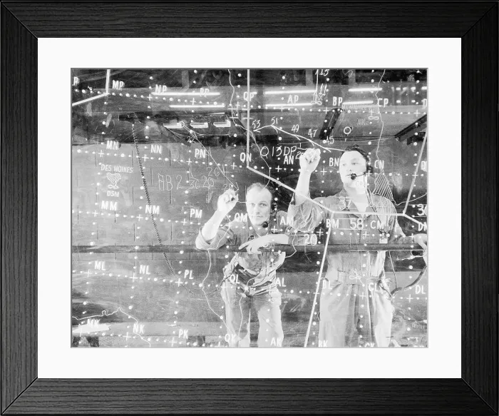 Framed Print : Soldiers Write Aircraft Movements on Plotting Board