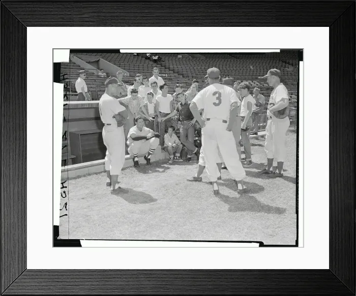 Framed Print : Ted Williams Teaching Baseball Skills to Audience Framed Print : Ted Williams Teaching Baseball Skills to Audience