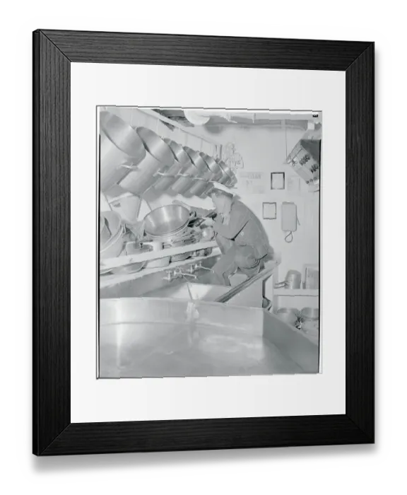 Framed Print : Customs Official Inspecting a Ship's Galley Framed Print : Customs Official Inspecting a Ship's Galley