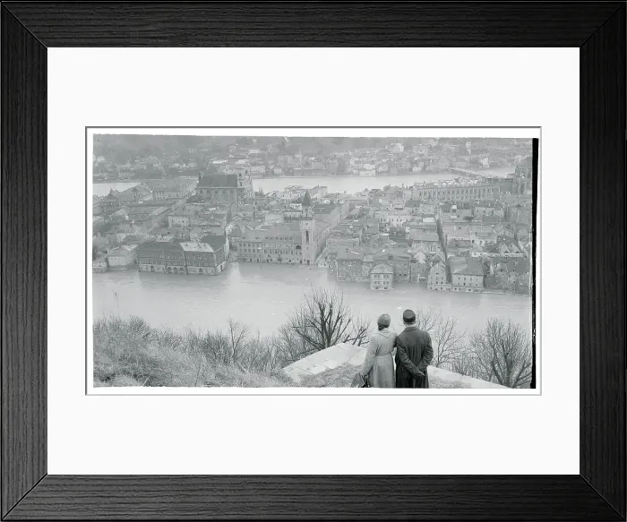 Framed Print : Couple Standing on Hill and Gazing at Damaged Landscape
