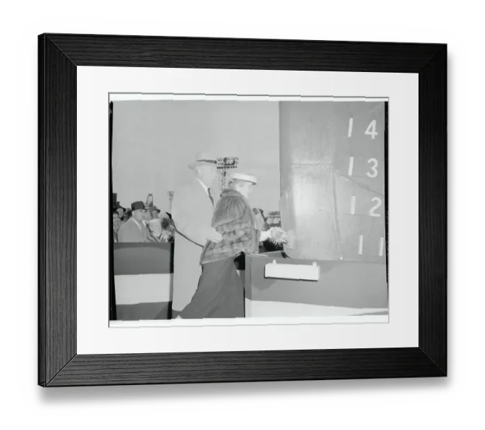 Framed Print : Ship Being Christened by Woman Framed Print : Ship Being Christened by Woman