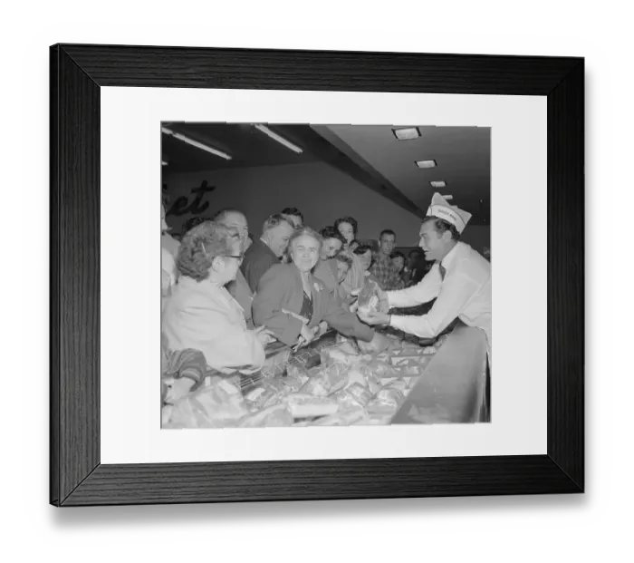 Framed Print : Ernest Borgnine Working at a Supermarket Framed Print : Ernest Borgnine Working at a Supermarket