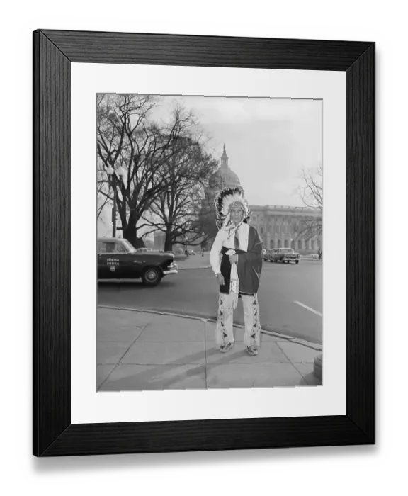 Framed Print : Arickara Indian Chief Standing Before the Capitol Building Framed Print : Arickara Indian Chief Standing Before the Capitol Building