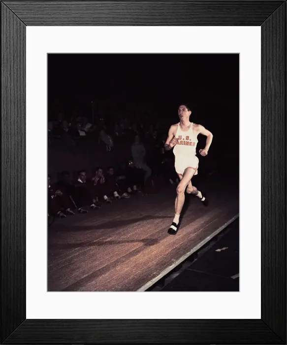 Framed Print : Wes Santee Competing in Race