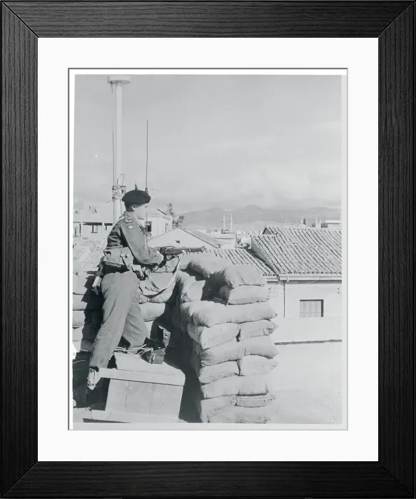 Framed Print : Soldier Standing Behind Barricade Framed Print : Soldier Standing Behind Barricade