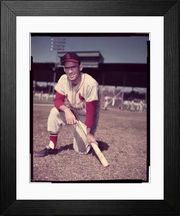 Framed Print : Wally Moon of St. Louis Cardinals Stooping with Baseball Bat Framed Print : Wally Moon of St. Louis Cardinals Stooping with Baseball Bat