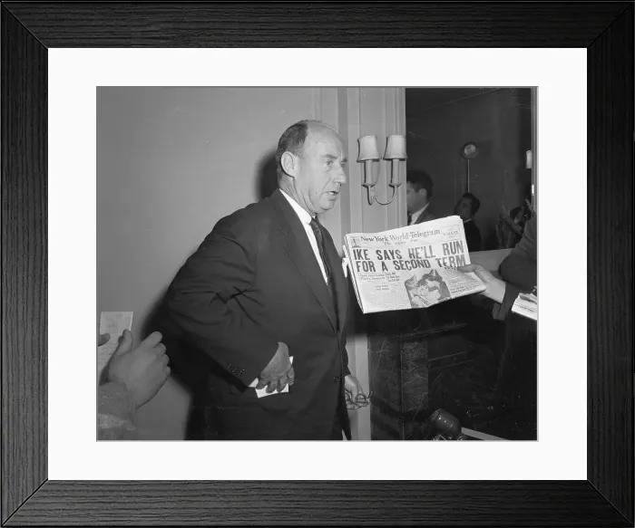 Framed Print : Adlai Stevenson Receiving Newspaper
