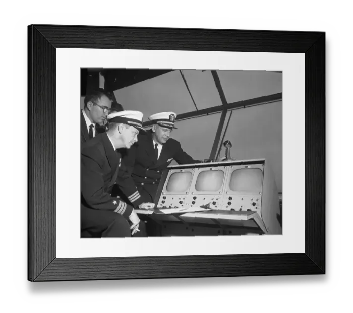 Framed Print : Robert Corlett and Colleagues Viewing Television Screens