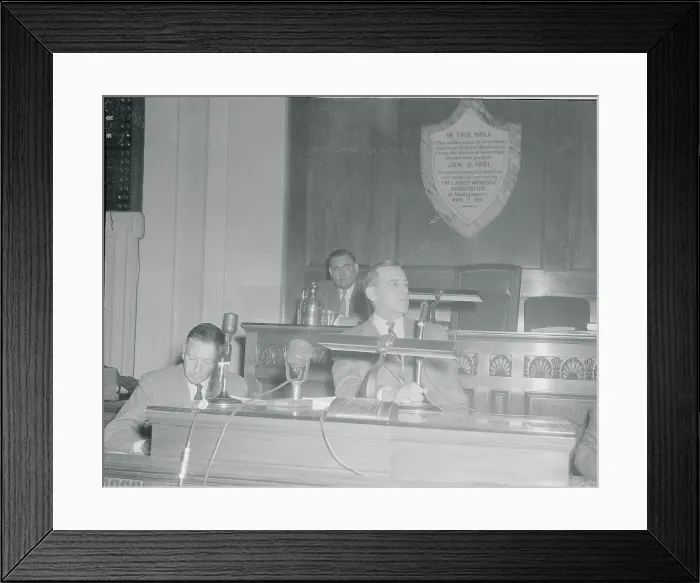 Framed Print : Publisher James Mills Speaking at Podium on Racial Problems Framed Print : Publisher James Mills Speaking at Podium on Racial Problems