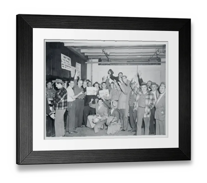 Framed Print : Westinghouse Workers Cheering a Victory Framed Print : Westinghouse Workers Cheering a Victory