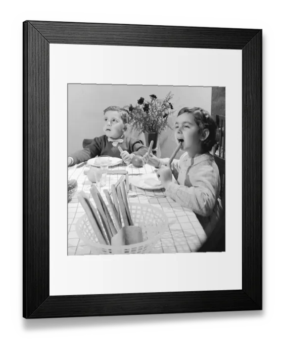 Framed Print : Children Eating Bread Sticks Framed Print : Children Eating Bread Sticks