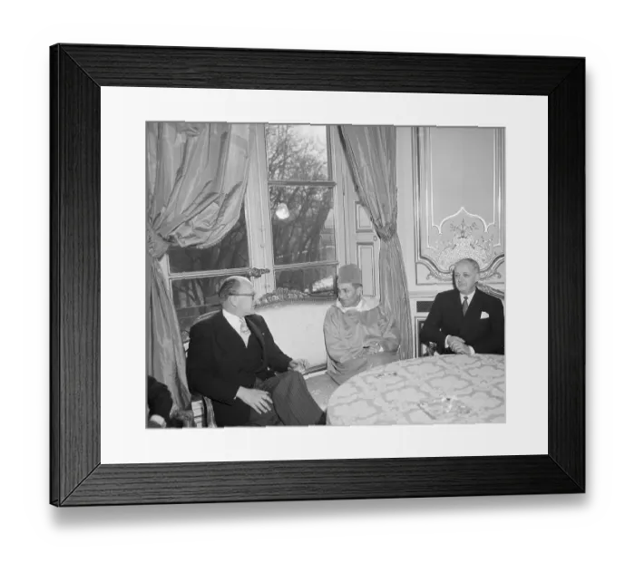 Framed Print : King Muhammad, Guy Mollet and Christian Pineau