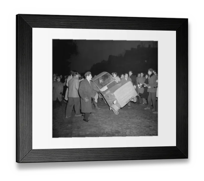 Framed Print : Riot Overturning Butcher's Delivery Cycle Framed Print : Riot Overturning Butcher's Delivery Cycle