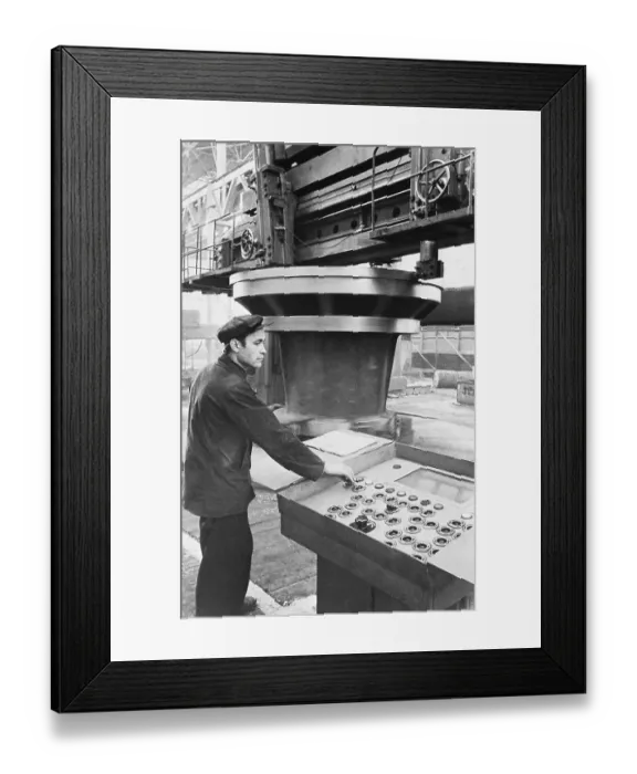 Framed Print : Man Operating Huge Lathe Framed Print : Man Operating Huge Lathe