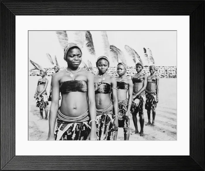 Framed Print : Nigerian Women Wear Costumes and Feathered Headdresses