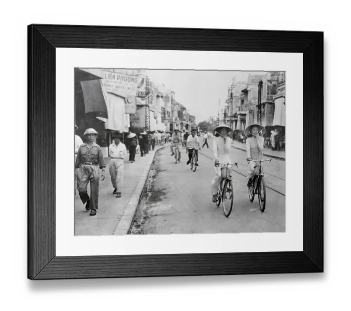 Framed Print : People Walking and Riding Bicycles in Hanoi Framed Print : People Walking and Riding Bicycles in Hanoi