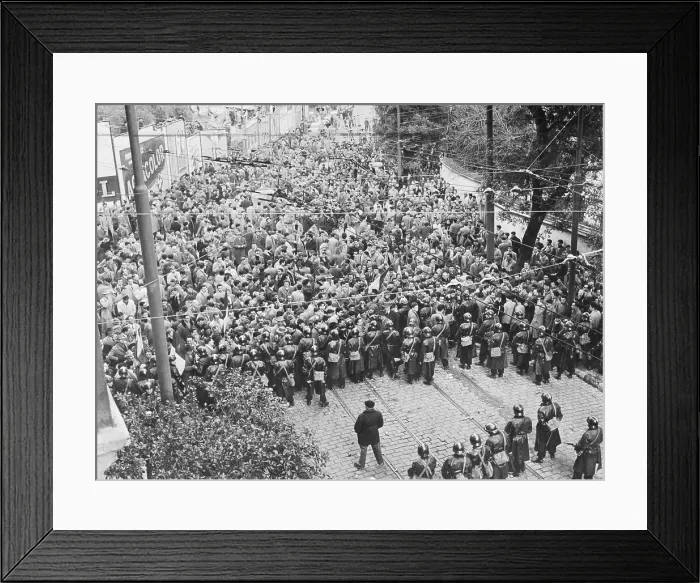 Framed Print : Security Guards Blocking Advance of French Mob Framed Print : Security Guards Blocking Advance of French Mob