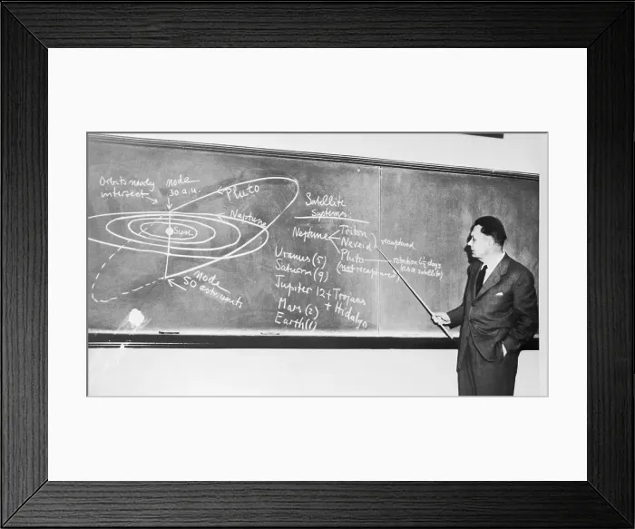 Framed Print : Astronomer Gerard P. Kuiper Pointing to Data on Blackboard Framed Print : Astronomer Gerard P. Kuiper Pointing to Data on Blackboard