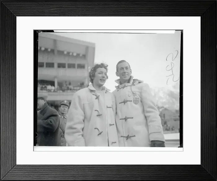 Framed Print : Tenley Albright and Hayes Alan Jenkins Posing in Winter Outerwear Framed Print : Tenley Albright and Hayes Alan Jenkins Posing in Winter Outerwear