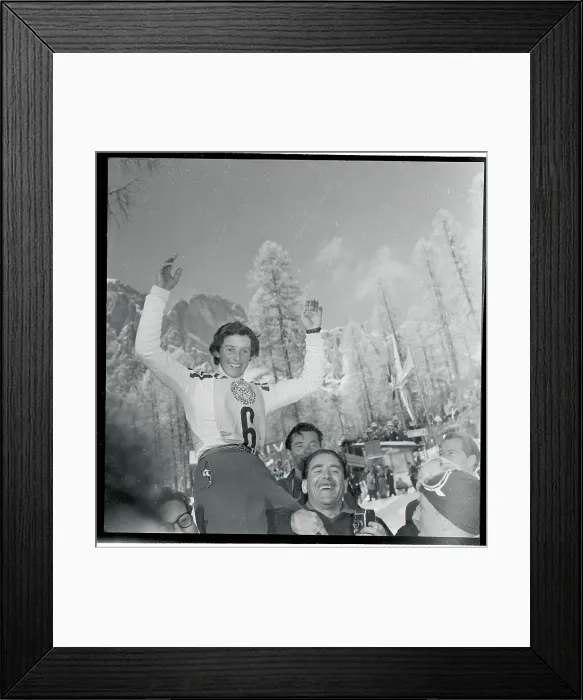 Framed Print : Madeleine Berthod Riding Shoulders of Fans with Her Arms Raised Framed Print : Madeleine Berthod Riding Shoulders of Fans with Her Arms Raised