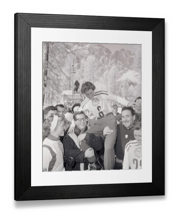 Framed Print : Madeleine Berthod Being Carried by Fans Framed Print : Madeleine Berthod Being Carried by Fans