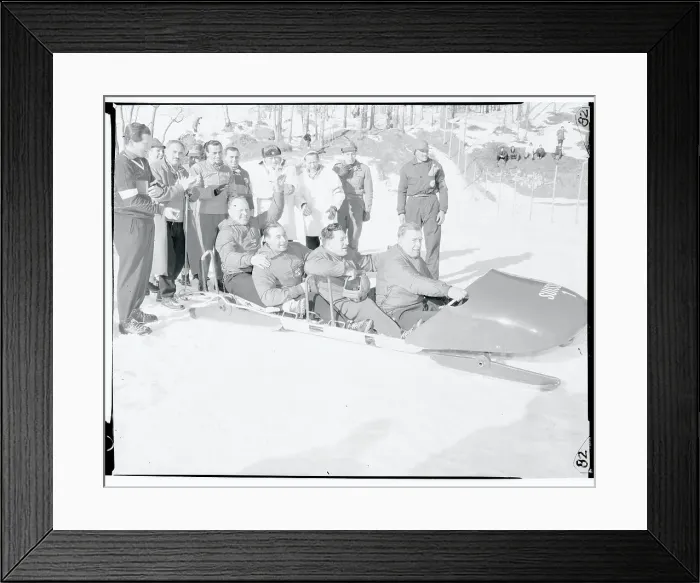 Framed Print : Swiss Bobsled Team in Their Sled Framed Print : Swiss Bobsled Team in Their Sled