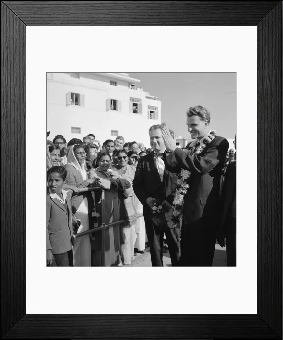 Framed Print : Billy Graham Displaying Indian Greeting Framed Print : Billy Graham Displaying Indian Greeting