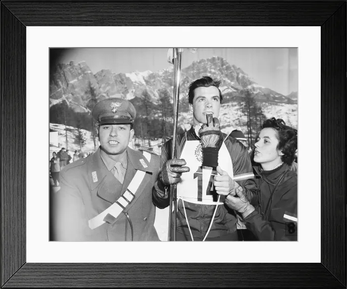 Framed Print : Toni Sailer Holding Glove in His Mouth Framed Print : Toni Sailer Holding Glove in His Mouth