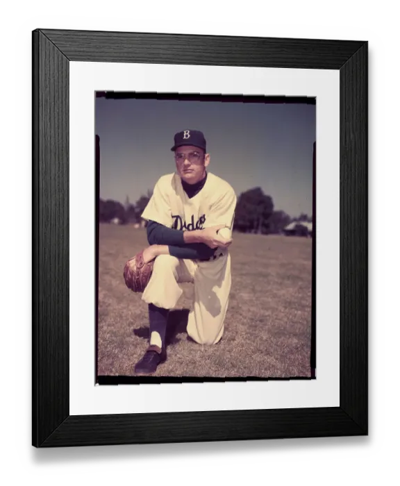 Framed Print : Don Bessent of Brooklyn Dodgers Stooping with Baseball and Mitt Framed Print : Don Bessent of Brooklyn Dodgers Stooping with Baseball and Mitt