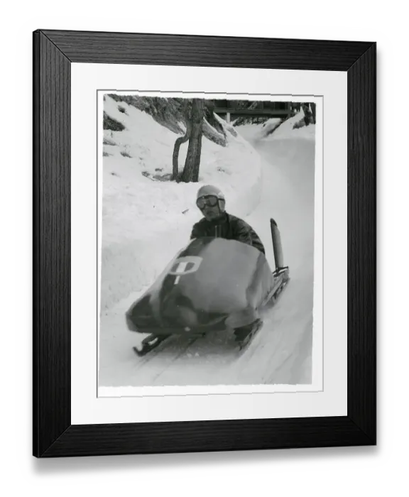 Framed Print : Italian Bobsled Racer Dala Costa at Winter Olympics