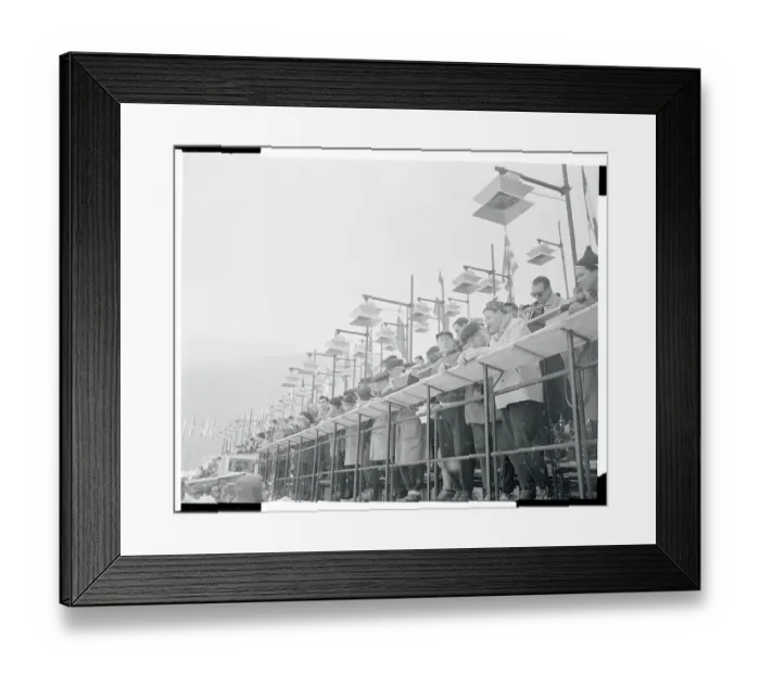 Framed Print : Newsmen Covering Olympics from Specially Constructed Stand Framed Print : Newsmen Covering Olympics from Specially Constructed Stand