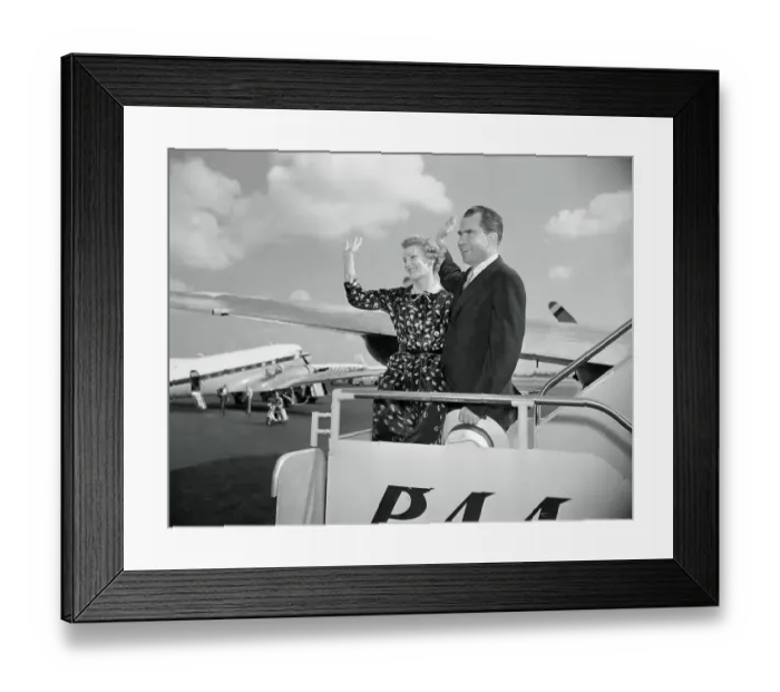 Framed Print : Richard Nixon and Wife Waving Goodbye at Airport Framed Print : Richard Nixon and Wife Waving Goodbye at Airport