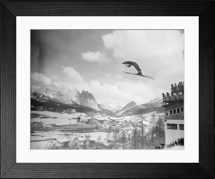 Framed Print : Olympian Jumping in Mid Air on Skis Framed Print : Olympian Jumping in Mid Air on Skis