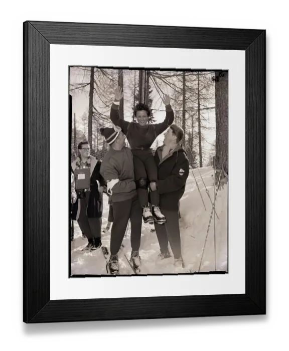 Framed Print : Skier Carried on Teams Shoulders Framed Print : Skier Carried on Teams Shoulders