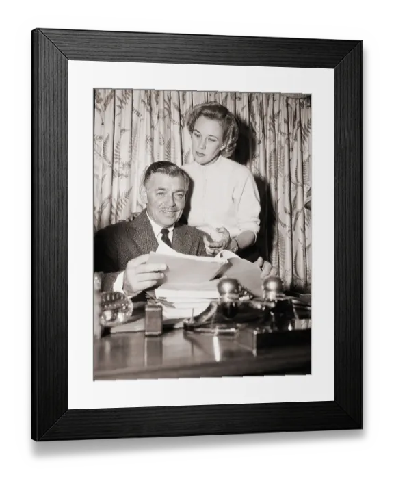 Framed Print : Clark and Kay Gable at Desk at Home