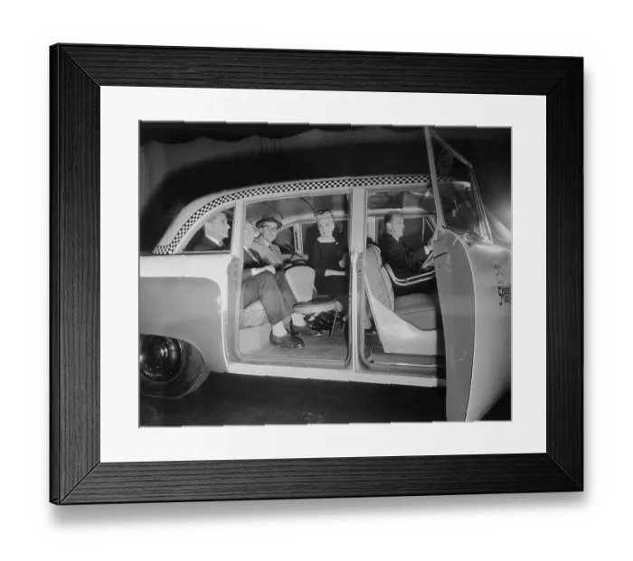 Framed Print : Interior View of Passengers Inside a New York City Checker Cab Framed Print : Interior View of Passengers Inside a New York City Checker Cab