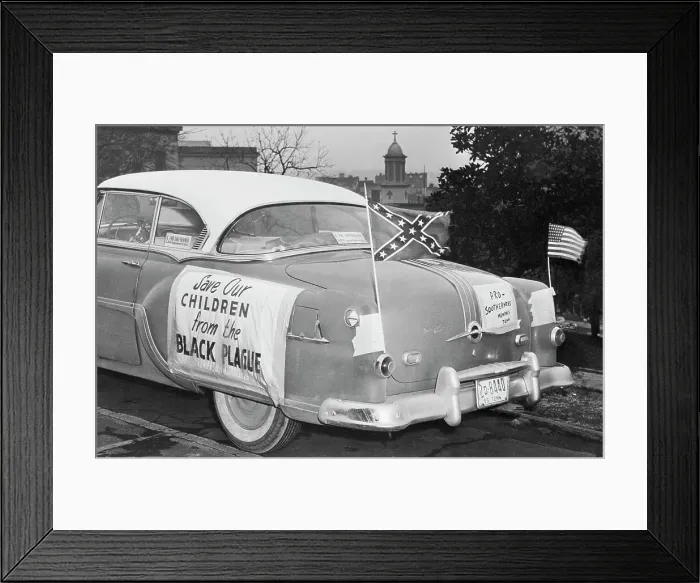 Framed Print : Automobile Decorated with Signs and American Flags Framed Print : Automobile Decorated with Signs and American Flags